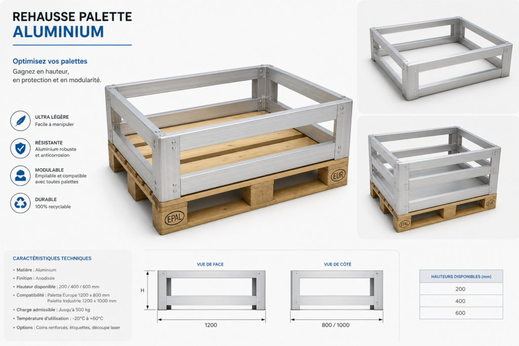 Rehausse palette aluminium