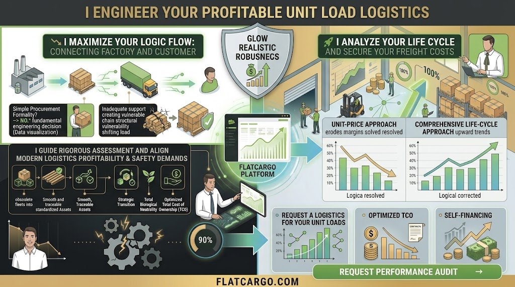 A modern corporate vector business infographic titled 'I ENGINEER YOUR PROFITABLE UNIT LOAD LOGISTICS