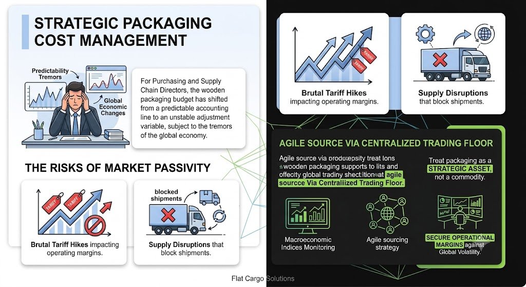 A corporate logistics infographic by Flat Cargo titled "Full Truckload Pallet Procurement: Why Master Your FTL Flows?". The design features a detailed comparison table contrasting the LTL (Groupage) model against the FTL (Full Truckload) model. The table highlights that FTL offers compressed unit transport costs, optimized Scope 3 carbon impact, guaranteed delivery lead times, and zero transshipment risk compared to LTL. A highlighted "Next-Day Delivery" section emphasizes operational speed utilizing a territorial network. The dark footer concludes by advising that ordering full batches secures advantageous acquisition rates and stabilizes production.