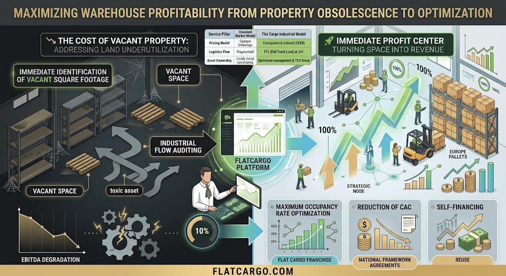 A modern corporate vector business infographic, entirely in English, illustrating high-precision industrial logistics for load supports and financial engineering with no colons in headers. Top banner visual: global network flows ensure goods protection, storage unit stability, interoperability. A two-column bento-box grid details visual features: Left side (blue border #A8C2ED), redrawn stressed avatars without glasses, headers like: 'ROBOTIC MACHINING AND PRECISION', 'Invariant machining quality, smooth flow, technical design office blueprints validate specific formats'. Right side (blue border #A8C2ED), headers like: 'LEAN FLOWS AND BUFFER STOCK', redrawn to feature a consistent single male expert analyst without glasses in white shirt and cravat character visual consistent across the entire image interacting with a glowing console. Below, a modern comparison table structure with clean headers: 'PERFORMANCE CRITERIA', 'CRAFT APPROACH', 'FLAT CARGO INDUSTRIALIZATION'. French data labels translated: 'Execution speed (Automated lines)', 'Repeatability (Absolute, Laser / CNC control)', 'Traceability (Inkjet marking / RFID optional)', 'Volume Management (FTL capacity)'. Checkmarks and data visualizations. Formula conceptualizing standardization. All non-sense English and all French corrected and translated. Pure text FlatCargo.com on gold bottom bandeau without graphical logos, no colon. Stressed generic avatars without glasses. Single male consistent expert analyst character visual consistent without glasses interacting with formula box. Points list in clean English, no calendar years. Palette: Flat Cargo Green, blue, charcoal grey, sand/gold, and white. Clean modern visualization.