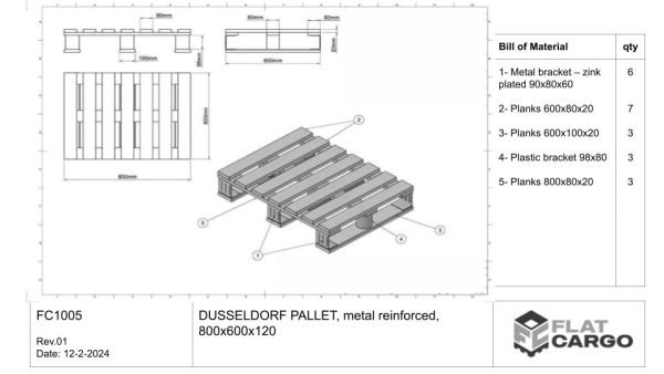 PALET DUSSELDORF, reforzado con metal, 800x600x120 - Imagen 3