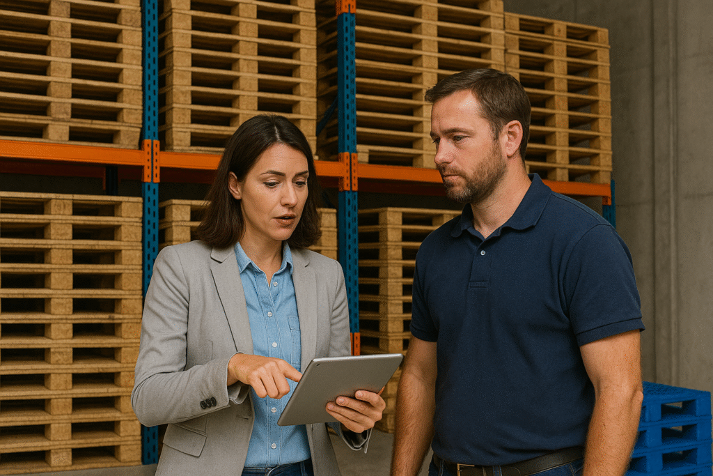 Camion effectuant une livraison de palettes à Angers devant un quai de chargement