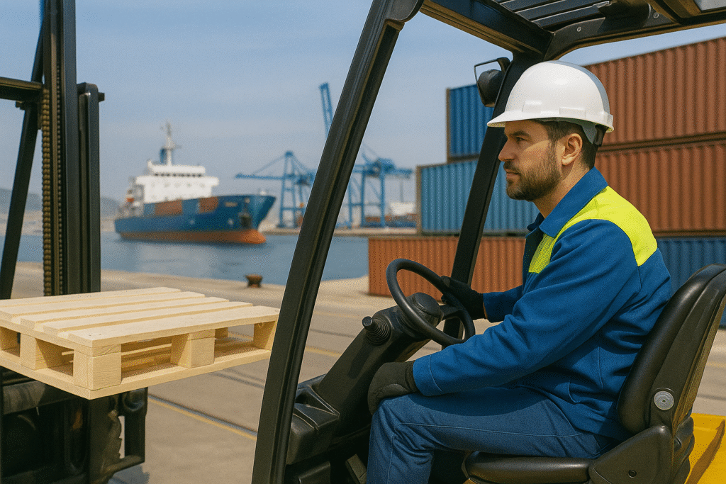 Manutention et stockage de palettes dans le port de Toulon