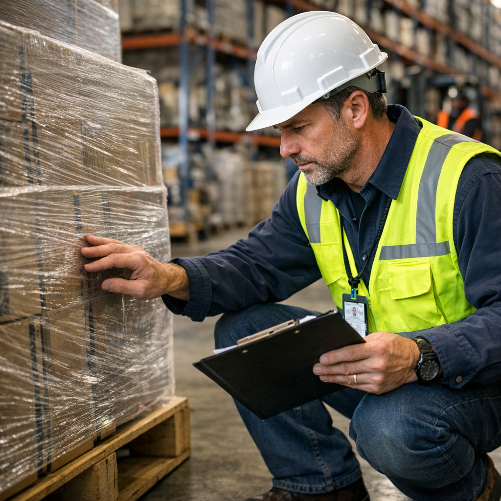 conditionnement des marchandises sur palettes bois